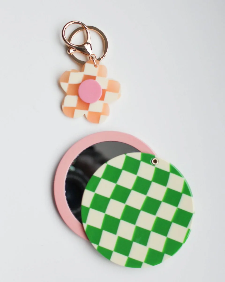 Green Checkered Swivel Pocket Mirror - Image 5