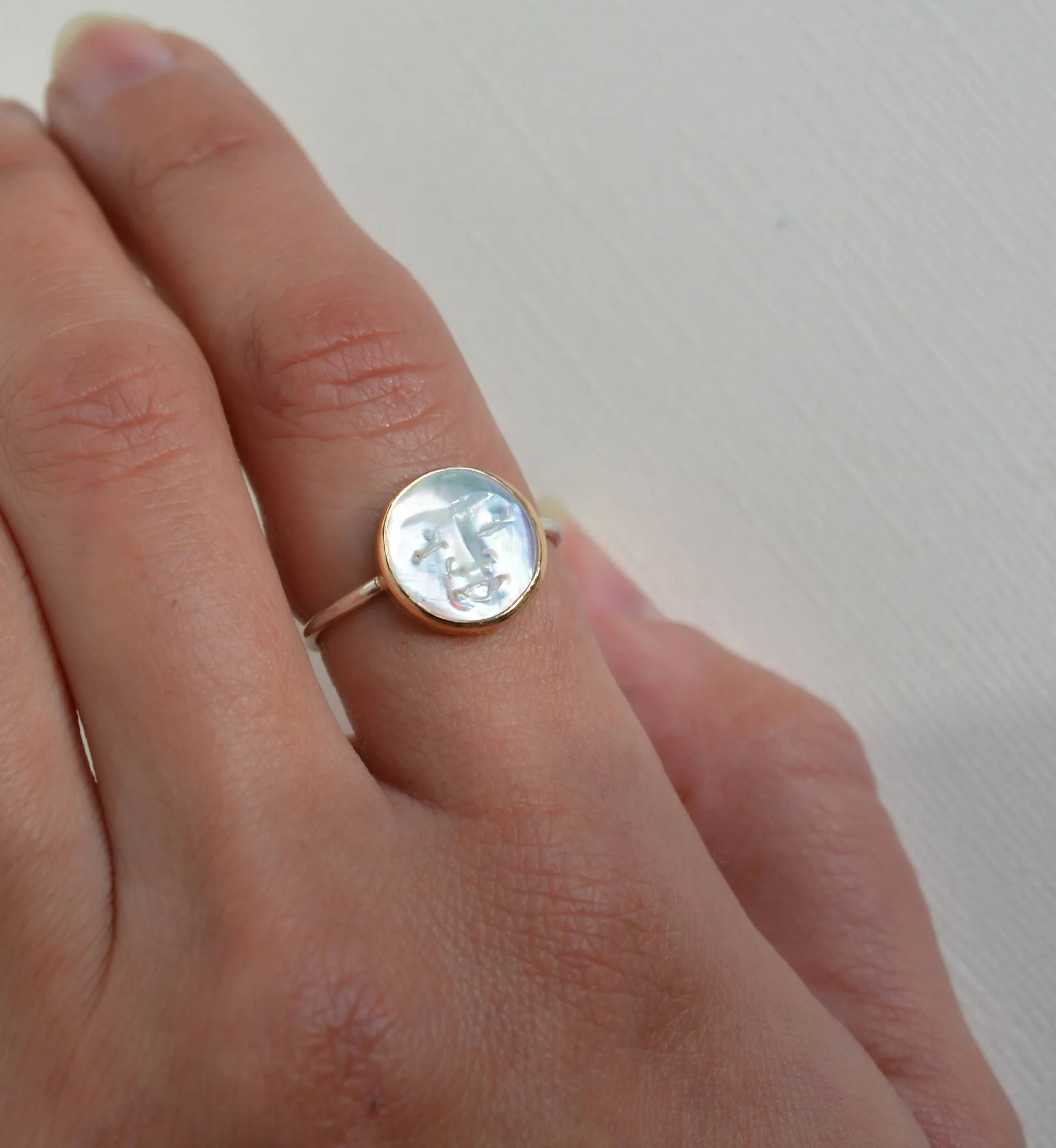 Pearl Moon Face Ring - Image 4